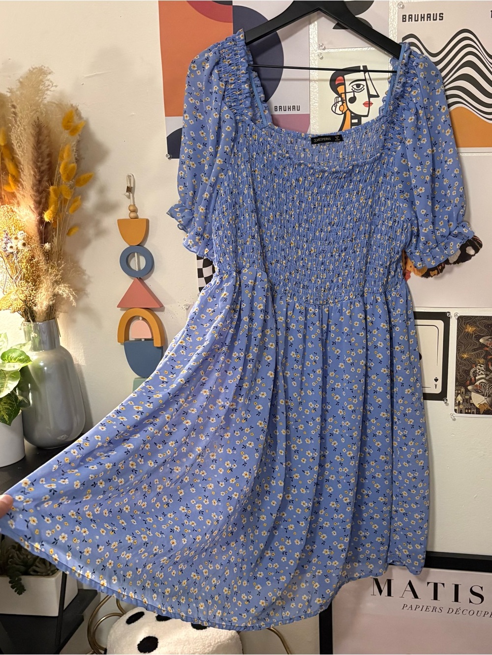 Hesperus Blue Floral Smocked Mini Dress Size 3X